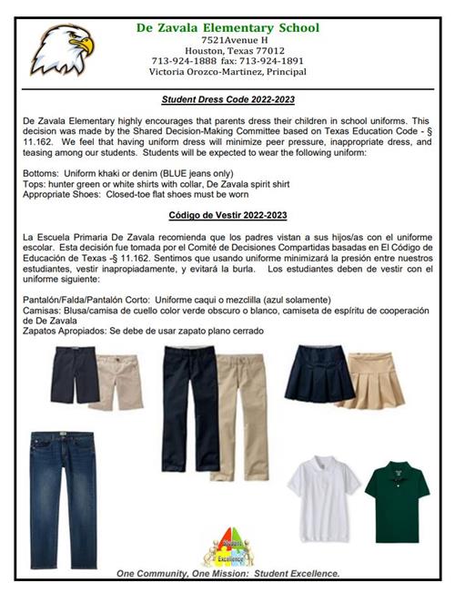 Student Dress Code / Código de Vestir 2022-2023